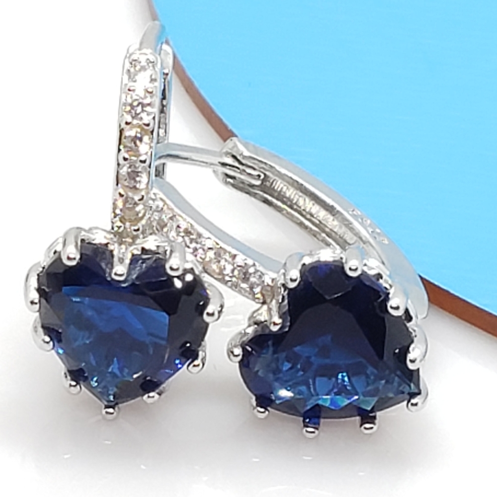 925 Sterling silver dark blue cubic zirconia hoop earrings